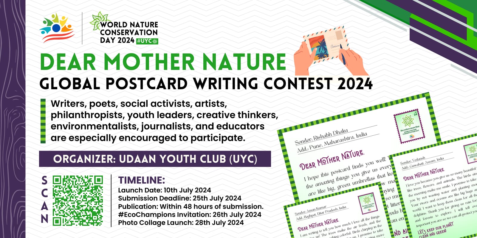 Dear Mother Nature Global Postcard Writing Contest 2024 by Udaan Youth Club